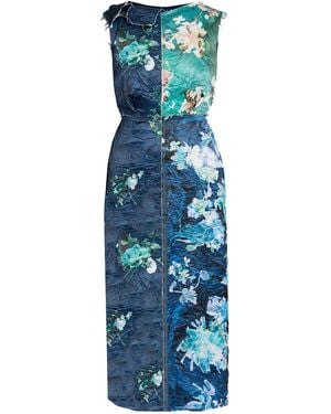 Erdem Floral-Collage Satin Midi Dress - Blue