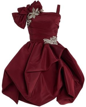 Oscar de la Renta Embellished Silk Cocktail Dress - Red