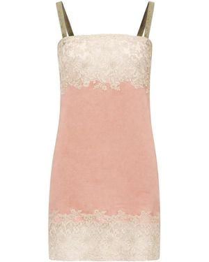 Saint Laurent Lace-Trimmed Silk-Satin Mini Dress - Pink