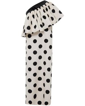 ‎Dima Ayad Single-Shoulder Polka Dot Dress - White