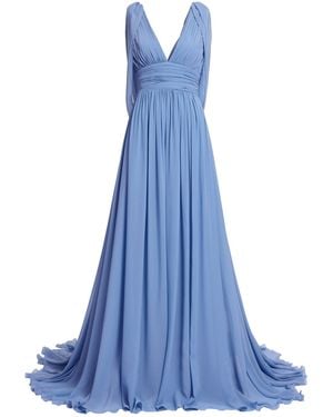 Elie Saab Cape-Detailed Silk Georgette Gown - Blue