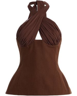 Tae Park Exclusive Sculpted Silk Halter Top - Brown