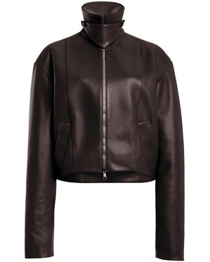 Brandon Maxwell The Alexis Sculpted Leather Bomber Jacket - Black