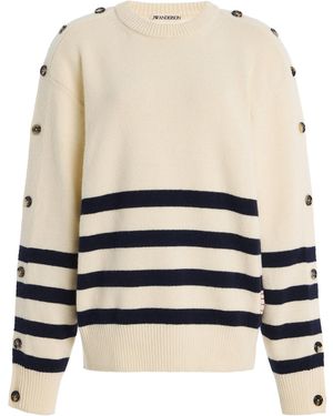 JW Anderson Button-Sleeve Breton Wool Jumper - White