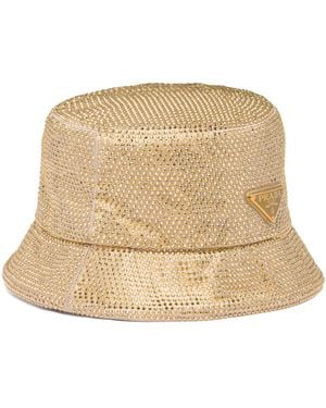 Prada Crystal-embellished Satin Bucket Hat - Natural
