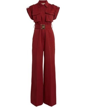 Elie Saab Pocket-Detail Cotton-Gabardine Jumpsuit - Red