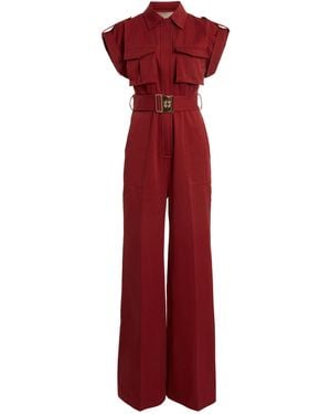 Elie Saab Pocket-Detail Cotton-Gabardine Jumpsuit - Red