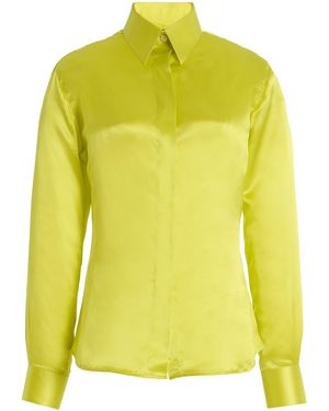 Sergio Hudson Silk-Crepe Button Down Blouse - Yellow