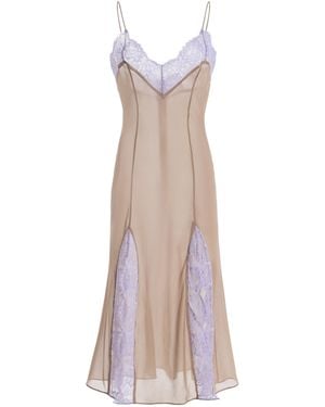 LAQUAN SMITH Lace-Trim Silk-Blend Midi Slip Dress - Grey