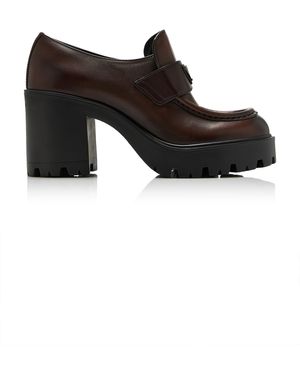 Prada Leather Platform Loafer Court Shoes - Black