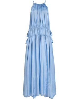 Bondi Born Como Tie Gathered Twill-Satin Maxi Dress - Blue