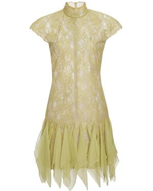 Valentino Garavani Frill-Trimmed Cotton-Blend Mini Dress - Green