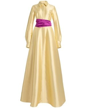Greta Constantine Xolani + Simon Silk-Wool Belted Gown - Yellow