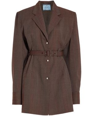 Prada Single-breasted Pinstriped Wool Jacket - Brown