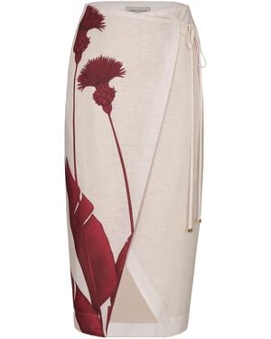 ANDRES OTALORA Solera Caribe Printed Linen Midi Skirt - Red
