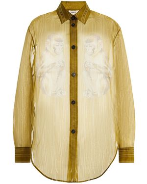 KHAITE Goya Monkey Print Sheer Silk Organza Shirt - Metallic
