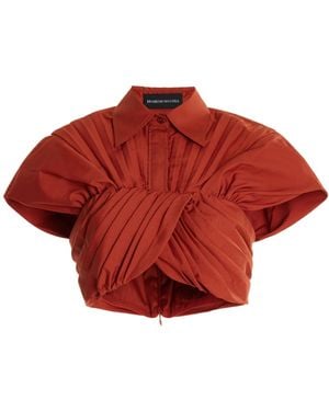 Brandon Maxwell Draped Cotton Cropped Top - Red