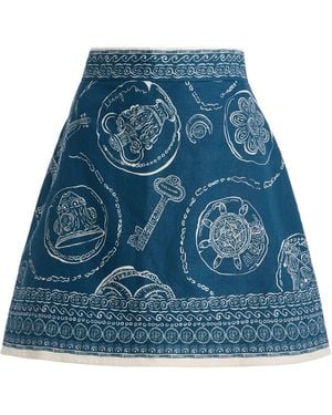 ALÉMAIS Lucky Printed Linen Mini Skirt - Blue