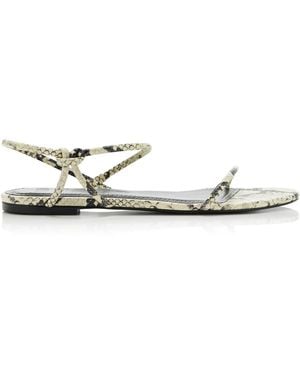 STAUD Laurel Snake-Effect Leather Sandals - White