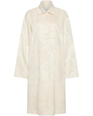 St. Agni Jacquard Cocoon Silhouette Silk Wool Coat - White