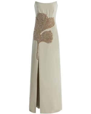 Costarellos Faranna Crystal-Appliquéd Crepe Gown - Natural