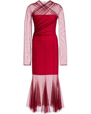 Nensi Dojaka Draped Tulle Midi Dress - Red