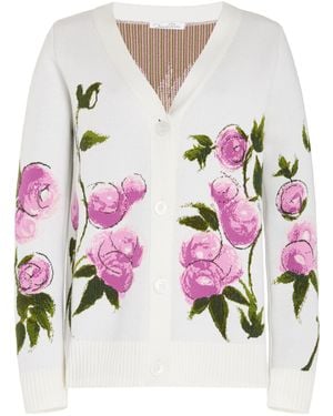 Oscar de la Renta Knit Jacquard Cardigan - White