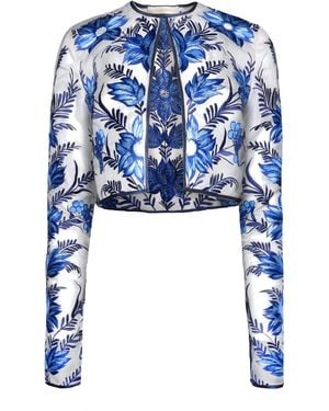 Naeem Khan Embroidered Organza Cropped Bolero - Blue