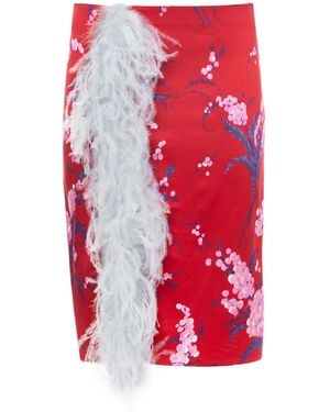 DES_PHEMMES Floral Satin Midi Skirt - Red