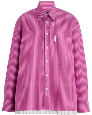 HOMMEGIRLS Striped Cotton Mini Shirt Dress - Pink