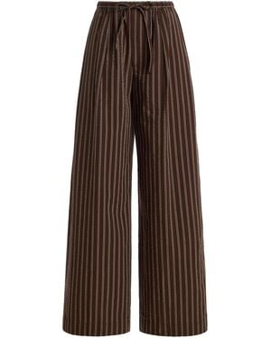 Closed Cotton Seersucker Wide-Leg Trousers - Brown