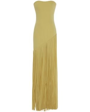 Marmar Halim Detachable Cape Fringed Gown - Yellow
