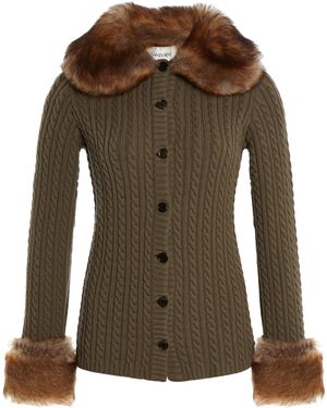 Saint Laurent Cashmere Cable Knit Cardigan With Fur Trim - Green