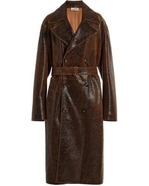 Sanderlak Belted Leather Trench Coat - Brown
