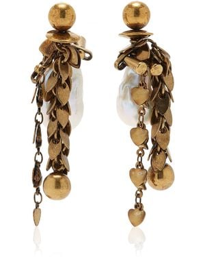 Dries Van Noten Brass And Faux Pearl Earrings - Metallic