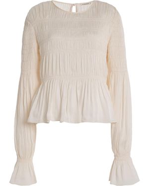 By Malene Birger Ovas Smocked Satin Top - White