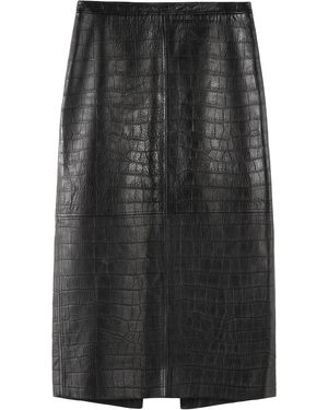 ARAKII Exclusive Embossed Croco Leather Midi Skirt - Black