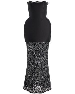 De La Vali Exclusive Epidote Twill-Overlay Metallic-Lace Midi Dress - Black