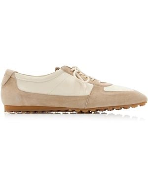 Aeyde Uma Suede-Trimmed Satin Trainers - White
