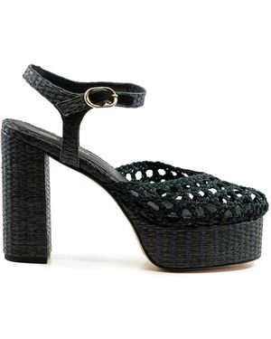 Andrea Gomez Beatriz Raffia Platform Sandals - Black