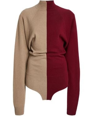 Mugler Colorblocked Cashmere Bodysuit - Red