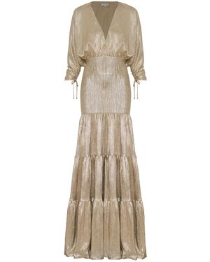 ANDRES OTALORA La Dorada Crinkle Lamé Maxi Dress - Natural