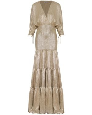 ANDRES OTALORA La Dorada Crinkle Lamé Maxi Dress - Natural