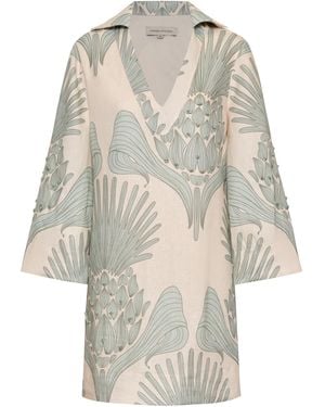 ANDRES OTALORA Aziza Mia Embroidered Linen Mini Tunic - White