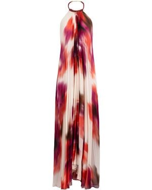 Silvia Tcherassi Contanza Plisse Chiffon Maxi Halter Dress - Red