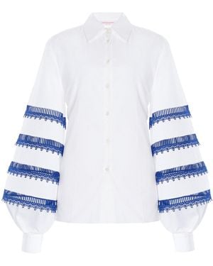 Carolina Herrera Embroidered Cotton Poplin Shirt - Blue