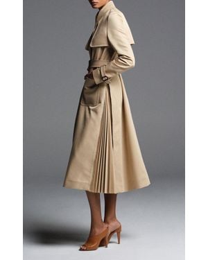 Elie Saab Side-Pleated Cotton Drill Coat - Natural