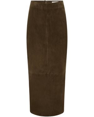 St. Agni Low-Rise Suede Maxi Skirt - Green