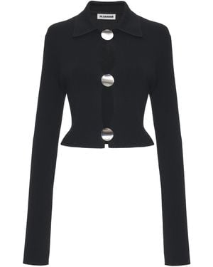 Jil Sander Virgin Wool Polo Cardigan - Black
