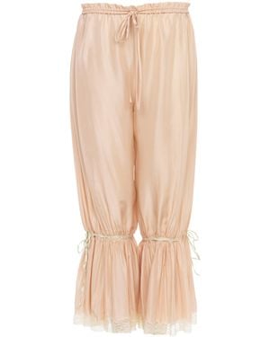 Chloé Lace-Trimmed Silk Plonge Cropped Trousers - Natural